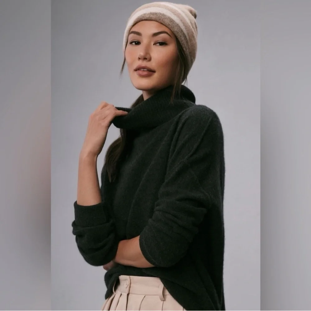 Anthropologie Maeve Neutral Colorblock Beanie Winter Hat‎